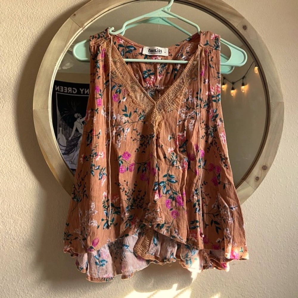 Cookies Clothing Top, Copper and Floral Print, Size M